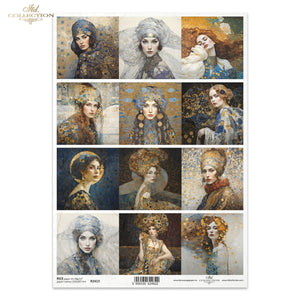 Reispapier Portrait Frauen Klimt-Stil Art Nouveau A4 30-35g/m² 1 Bogen