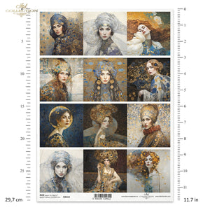 Reispapier Portrait Frauen Klimt-Stil Art Nouveau A4 30-35g/m² 1 Bogen