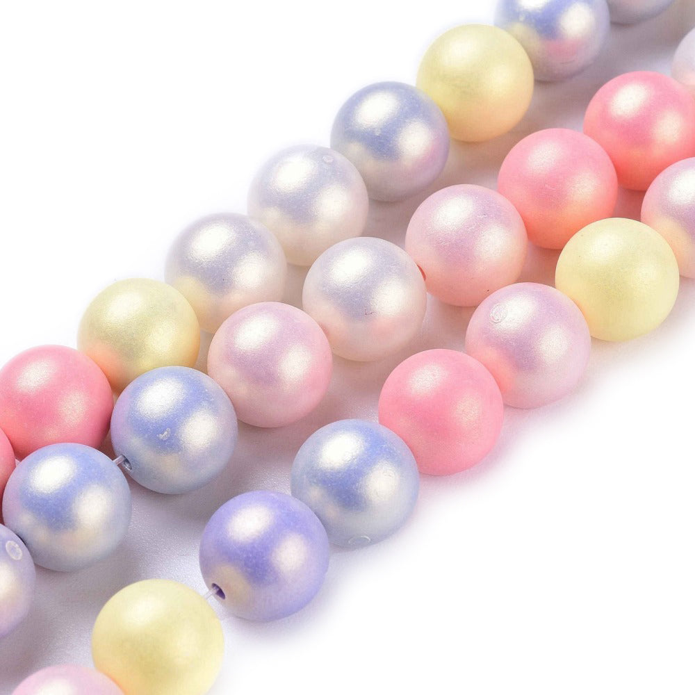 Resinperlen-Strang gummiert pastell bunt sortiert 10mm Strang: 37,5cm 33 Stück