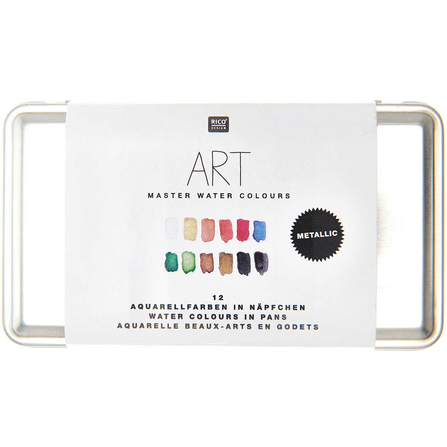 Rico Metallic Aquarellfarben Palette 12 x 1/2 Näpfe