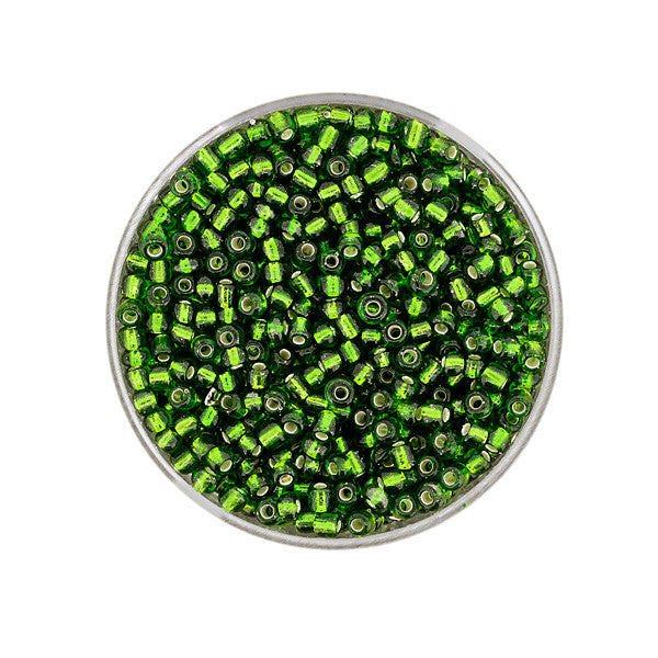Rocailles Glasperlen Silbereinzug dunkeloliv 2,5 mm 17g / Dose