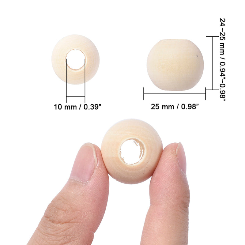 Rohholzperlen 25mm,Lochbohrung 10mm, Holzperlen Makrameekugeln 50Stk./Beutel