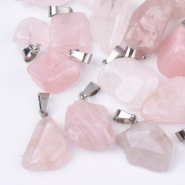 Natürlicher Rosenquarz Anhänger – Edelstein Nugget mit Edelstahlöse 15-35mm