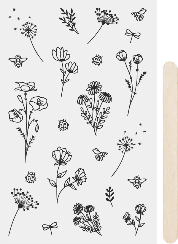 Rubbel-Sticker Blumen floral Fineline 10 x 19 cm 1 Bogen