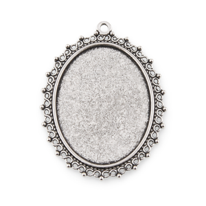 Modellierwanne Anhänger oval mit Infinity-Rand Schmuckfassung antiksilber 55×40 mm 1 Stück