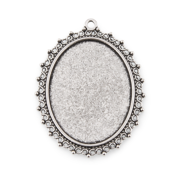 Modellierwanne Anhänger oval mit Infinity-Rand Schmuckfassung antiksilber 55×40 mm 1 Stück