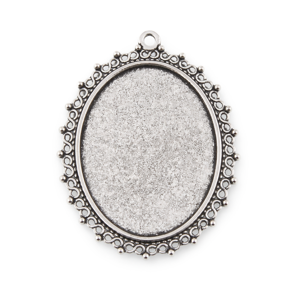 Modellierwanne Anhänger oval mit Infinity-Rand Schmuckfassung antiksilber 55×40 mm 1 Stück