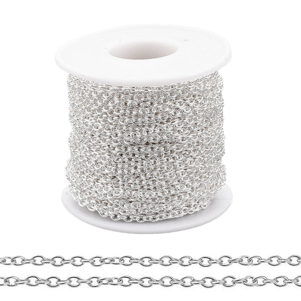 Edelstahl Gliederkette 304 oval versilbert 4x3x0,8mm 1m