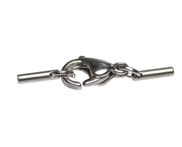 Endteil montiert Edelstahl 1mm zum Einkleben oder Klemmen mit Karabiner