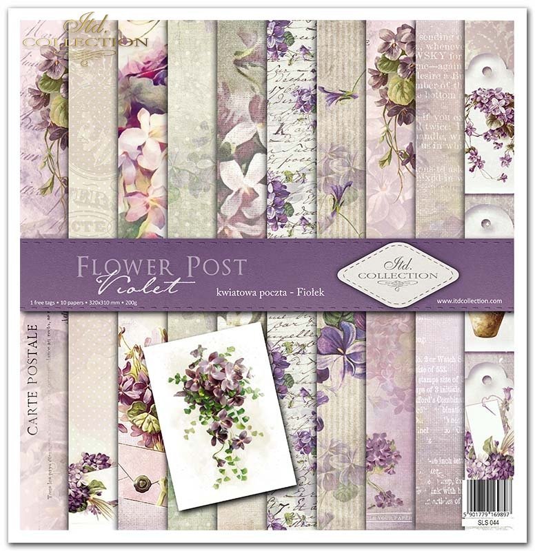 Scrapbooking-Papier-Set Blumenpfosten Violett 10 Bögen 31x32cm 200g/m²