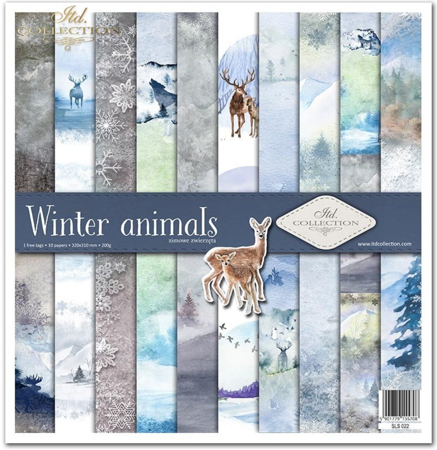Scrapbooking-Papier-Set Wintertiere, 10 Stück/Packung, 30 x 30 cm, 200 g