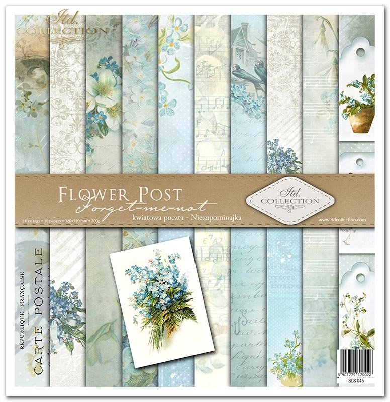 Scrapbooking-Papierset Blumenpost Vergissmeinnicht 10 Bögen 31x32cm 200g/m²