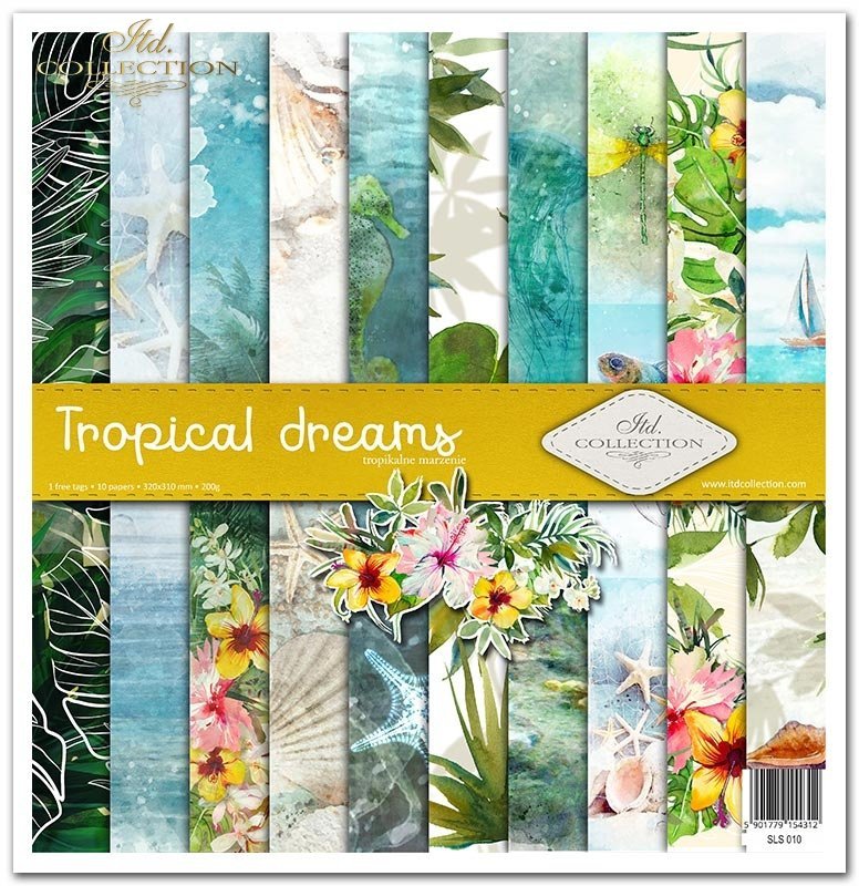 Scrapbooking-Papierset Tropical Dream 10 Bögen 31x32cm 200g/m²