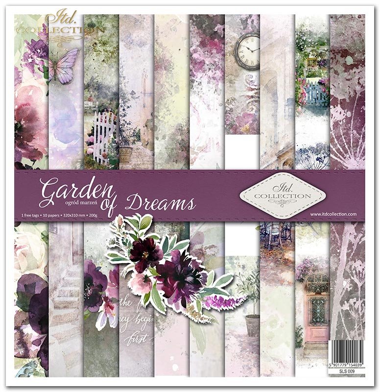 Scrapbooking-Papierset Garden of Dreams 10 Bögen 31x32cm 200g/m²