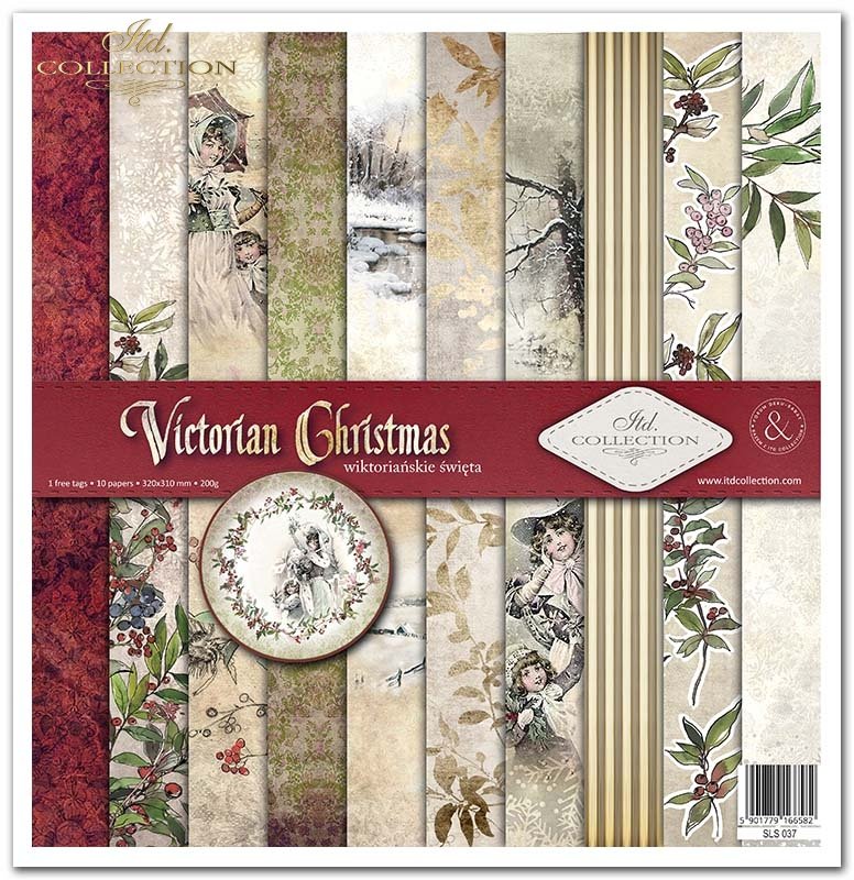 Scrapbooking-Papier-Set „Viktorianische Weihnachten“, 10 Stück/Packung, 30 x 30 cm, 200 g
