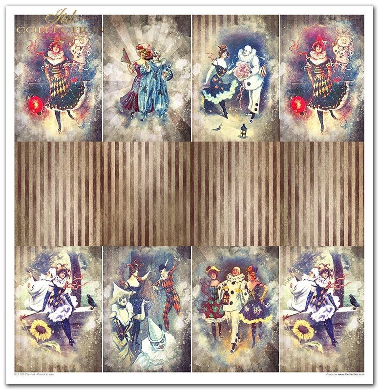 Scrapbooking Papierset Karneval - Pierrot in Love 10 Bögen 31x32cm 200g/m²
