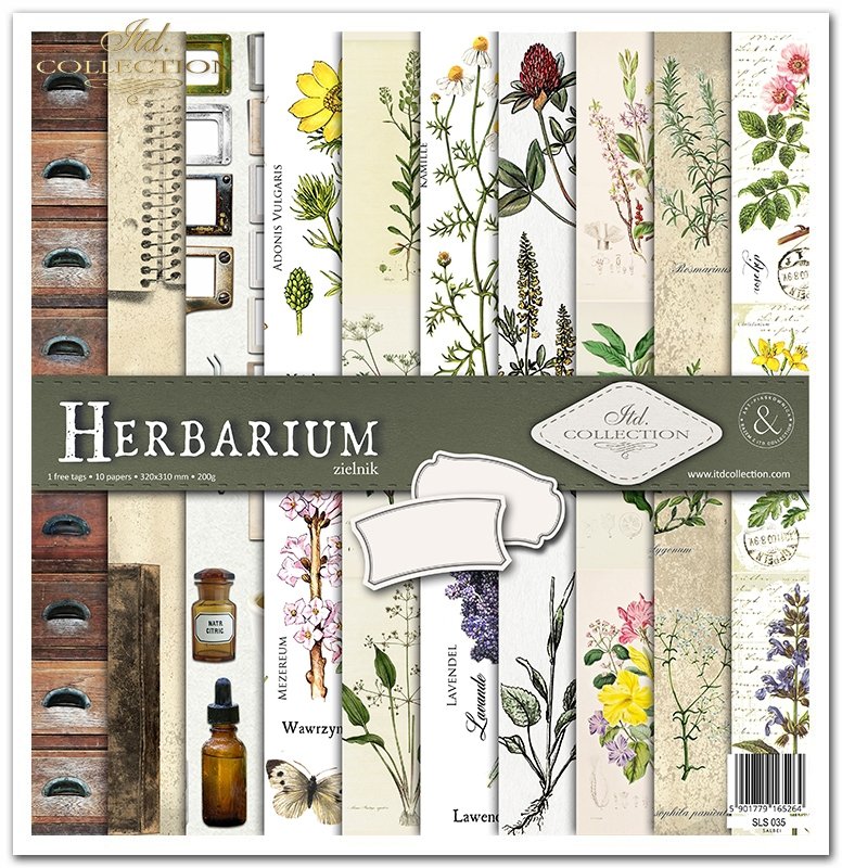 Scrapbooking-Papier-Set Herbarium 320x310mm 200g 10 Blatt