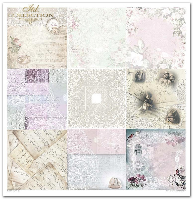 Scrapbooking-Papier-Set Englische Rose 31x32cm 10 Bögen