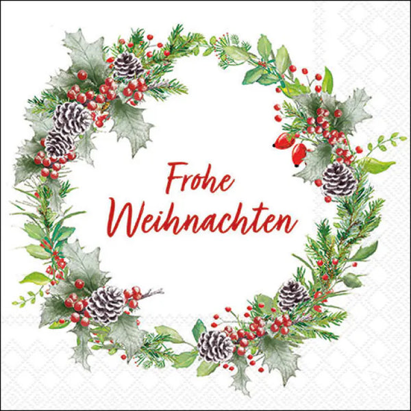 Ambiente Lunch Servietten Weihnachtskranz weiß FSC Mix 33x33cm 20 Stück / Packung