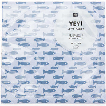 YEY! Let's Party Servietten Mermaid Fische blau 33x33cm 20 Stück