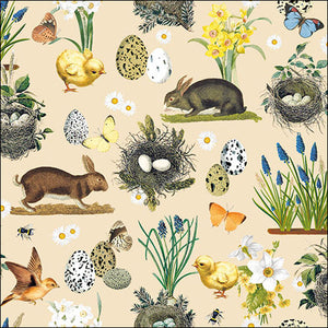 Ambiente Servietten Osterhasen Eier Frühlingsblumen beige 33x33cm 20 Stück