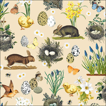 Ambiente Servietten Osterhasen Eier Frühlingsblumen beige 33x33cm 20 Stück
