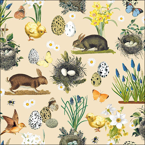 Ambiente Servietten Osterhasen Eier Frühlingsblumen beige 33x33cm 20 Stück