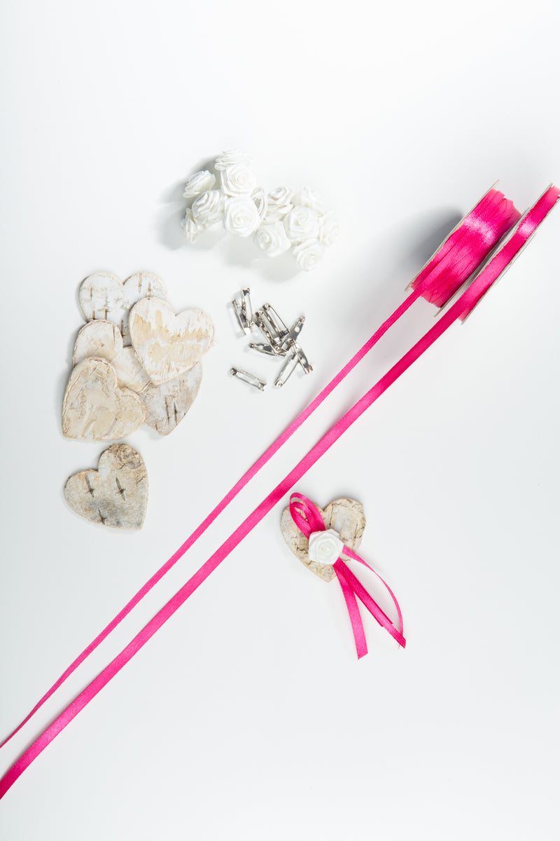Gästeanstecker Birkenherz mit Anstecknadel Bastelset Material für 50 Stk.