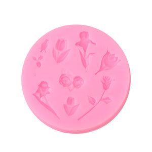 Silikonpressform Rosen und Blumen 76x8mm