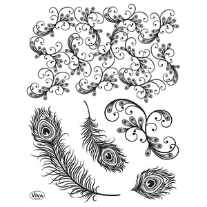 Viva Decor Silikonstempel Pfauenfeder-Set 6-teilig 14x18cm