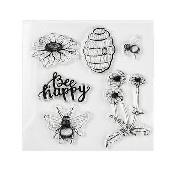 Silikonstempel Bienen "Bee Happy" 10,5x10,5cm 6 teilig