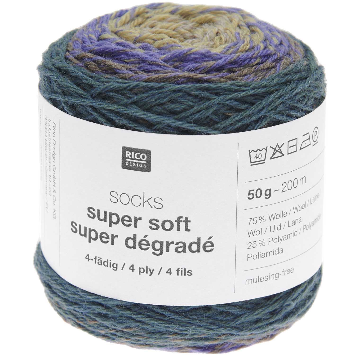 Rico Design Socks Super Soft Super Dégradé Sockenwolle 4-fädig 50g 200m