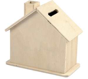 Spardose Haus Sperrholz mit Kunststoffstopfen 10x10x5,4cm 1 Stück