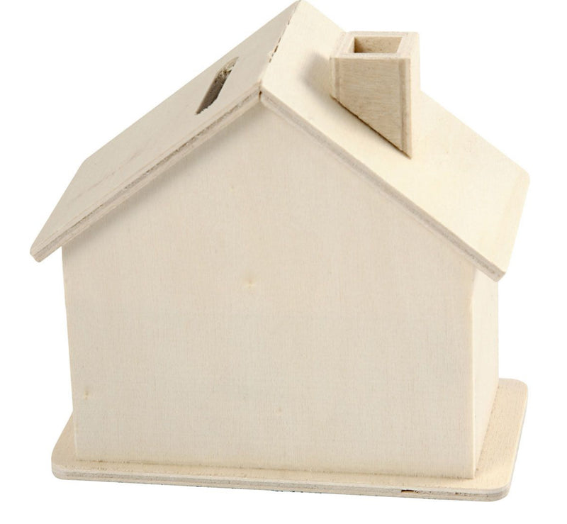 Spardose Haus Sperrholz mit Kunststoffstopfen 10x10x5,4cm 1 Stück