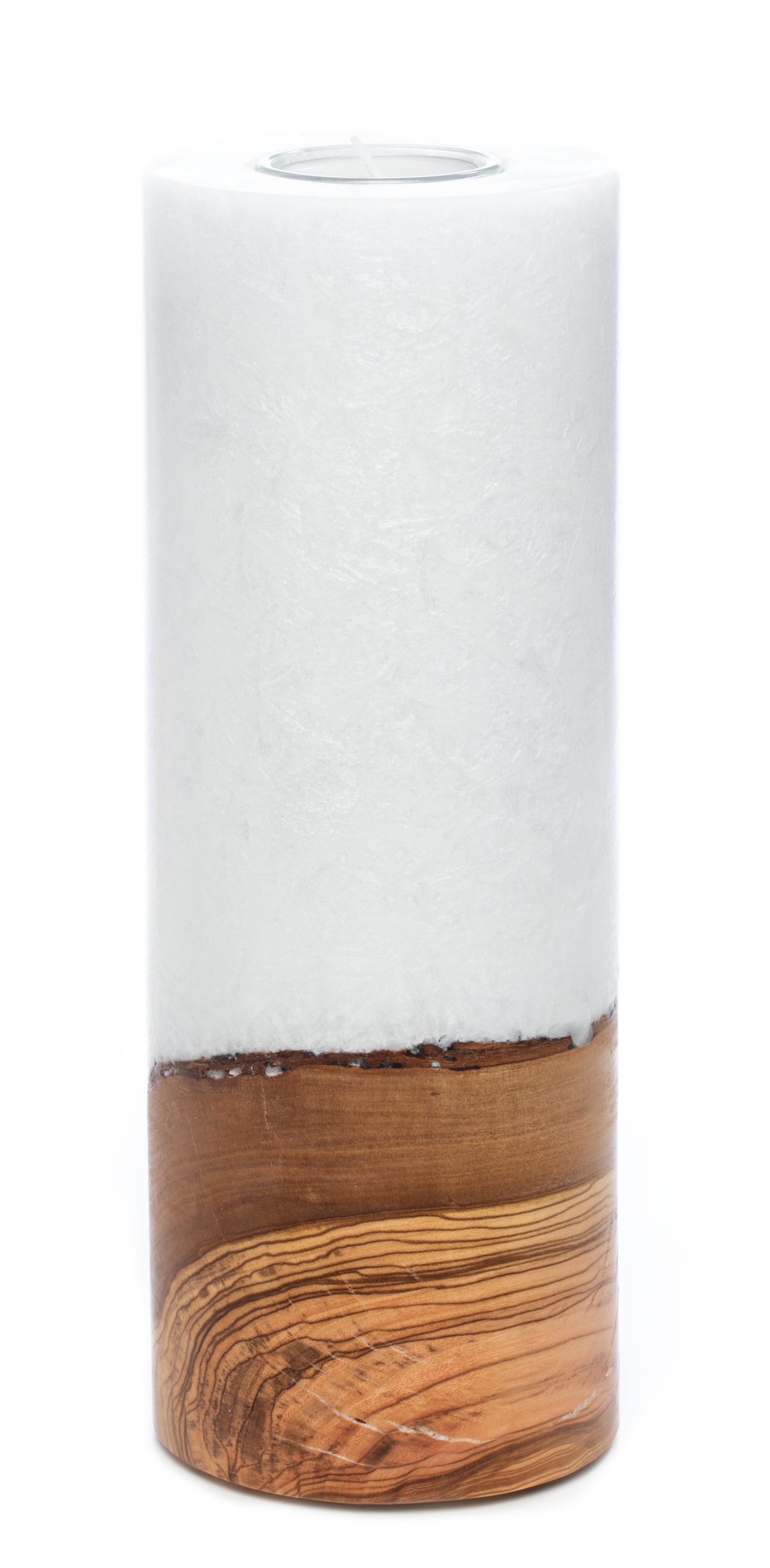 Stumpen Crystal Holzkerzen Landhaus-Optik 8x25cm mit Teelichteinsatz