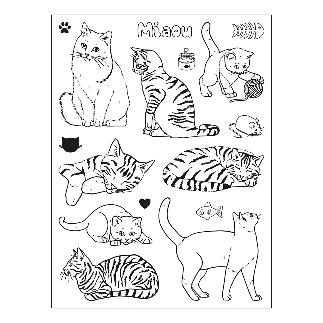 Aladine Creative Stempel Katzen Set 16 Stempel + 1 Stempelkissen