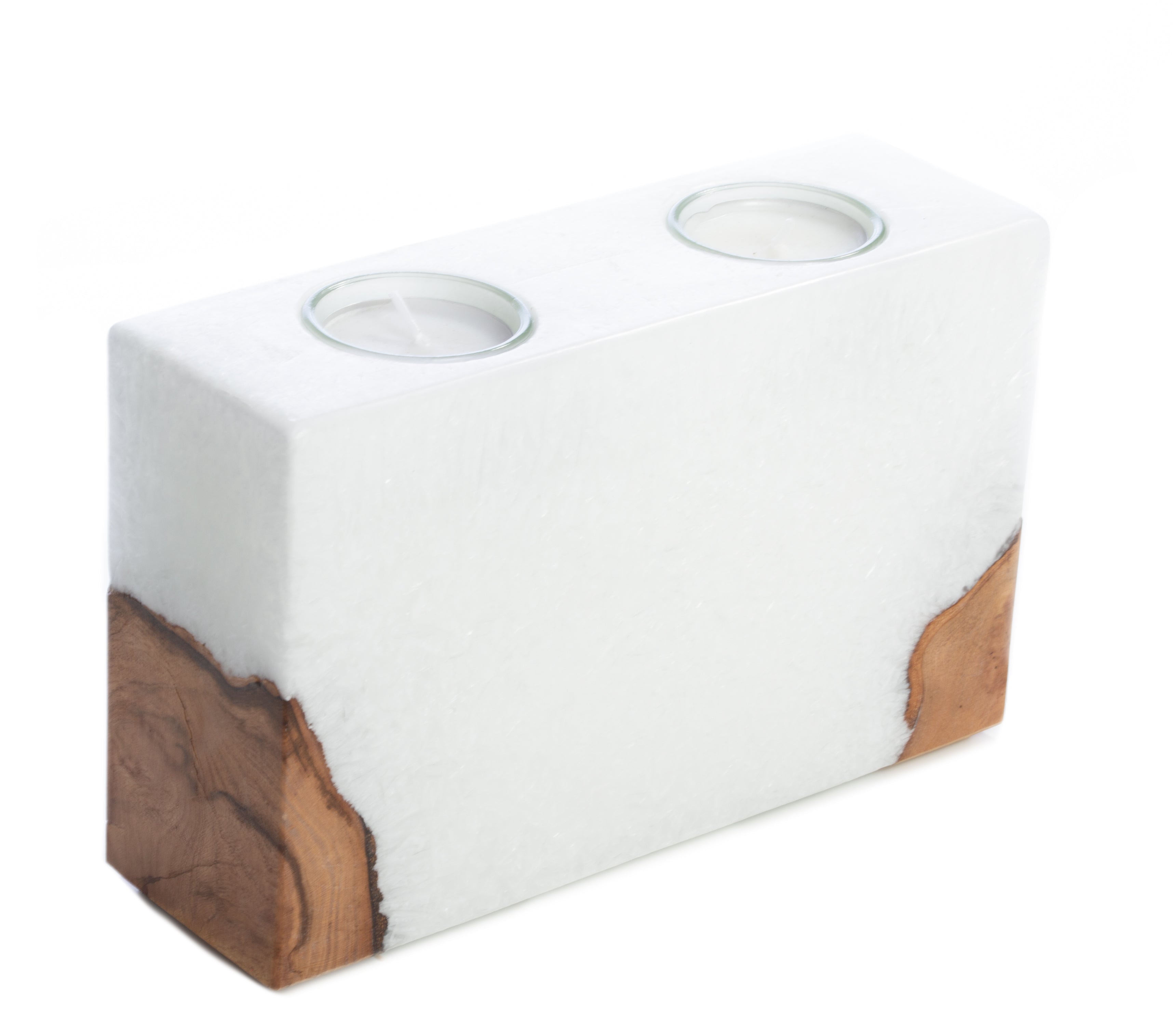 Kristall Holzkerzen Rechteck Landhaus-Optik 20x6x12cm mit Teelichteinsatz