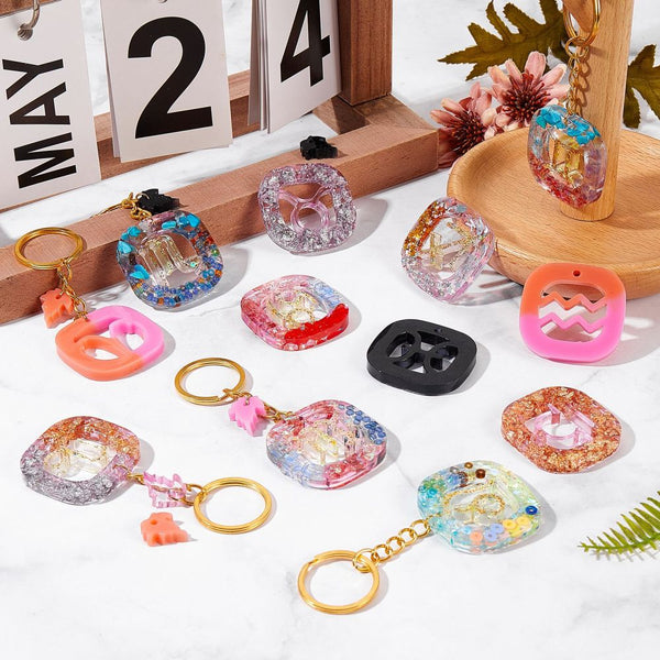 Sternzeichen-Schlüsselanhänger Set Silikongießformen mit Schlüsselringen und Holzstäbchen