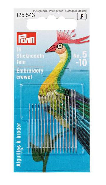 Crewelnadeln Sticken fein Nr. 5-10 sortiert silberfarbig 16 Stück
