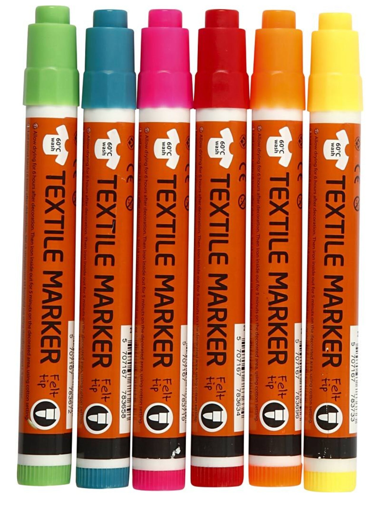 Stoffmalstifte Set Neonfarben Strichstärke 2-4 mm 6 Stifte / Packung