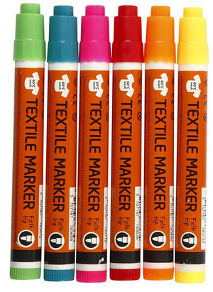 Stoffmalstifte Set Neonfarben Strichstärke 2-4 mm 6 Stifte / Packung