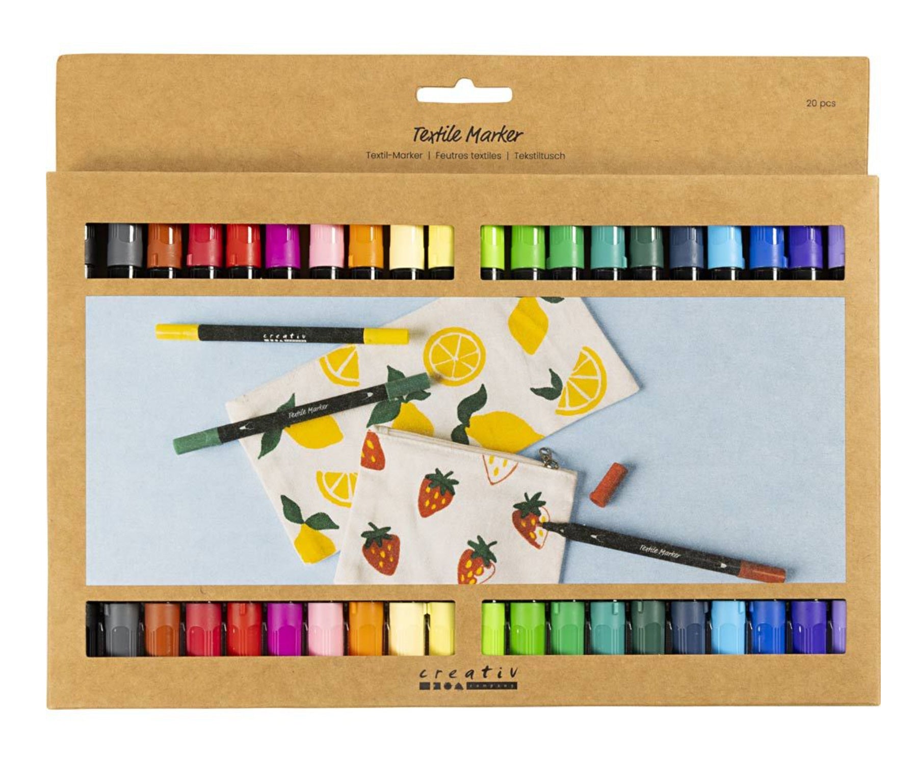 Textil-Marker Stoffmalstifte Strichstärke 2,3+3,6 mm Standard-Farben 20 Stück