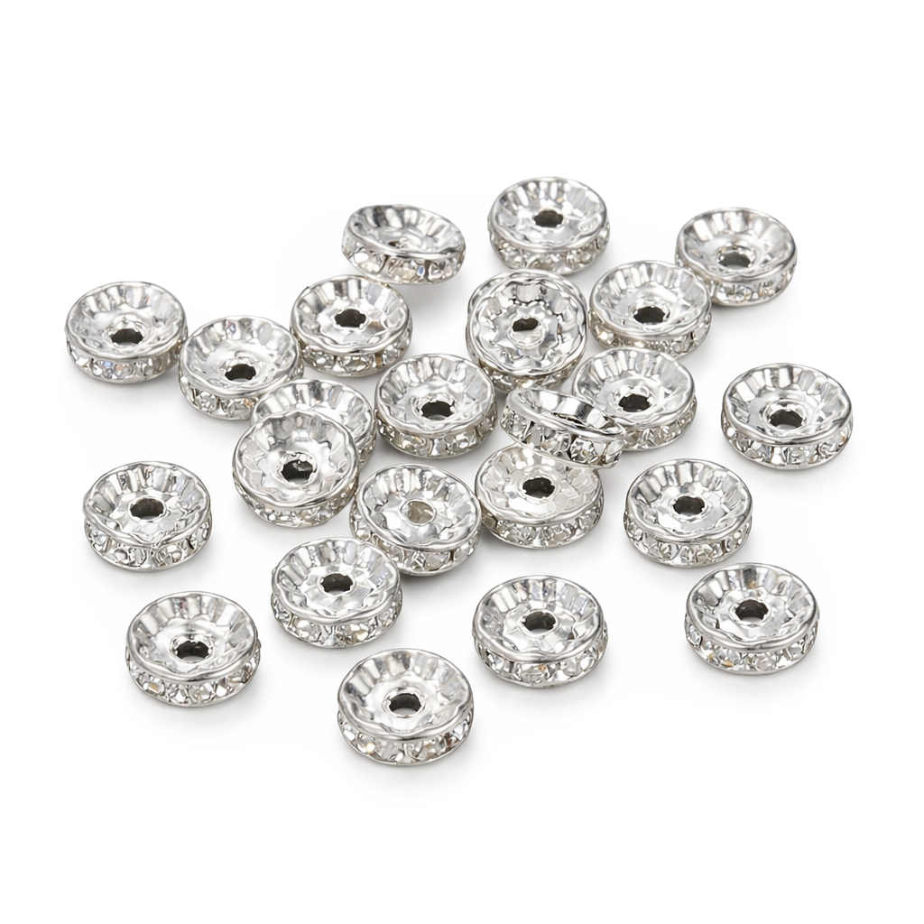 Strassrondelle 10mm, Zwischenperle mit klaren Strasssteinchen, 30 Stück/Dose