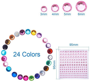 Strasssteine-Set selbstklebend 24 Bögen 3-6mm 3168 Stück