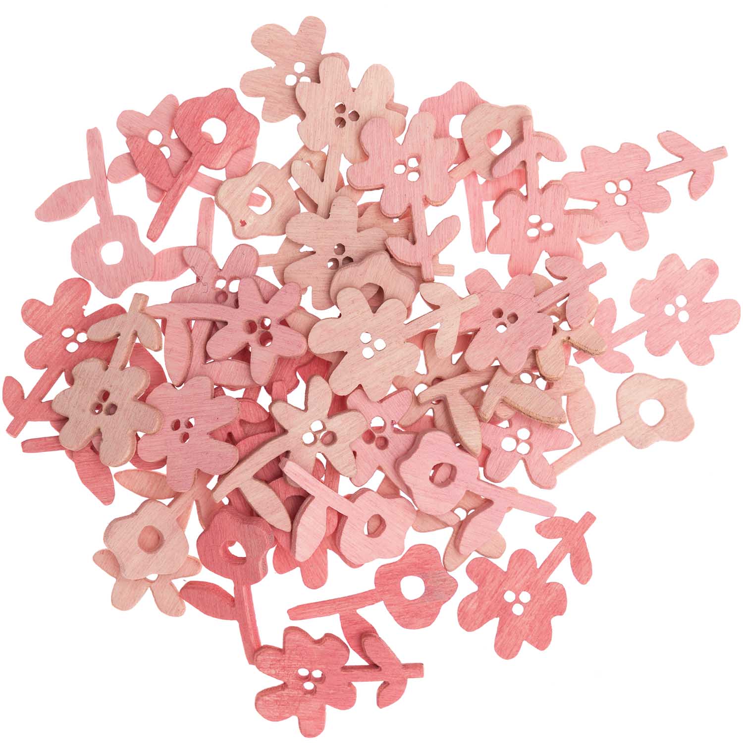 Streuteile Blumen aus Holz Rosa-Töne 13mm x 20mm - 15mm x 20mm 48 Stück