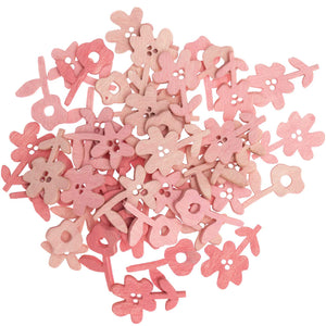 Streuteile Blumen aus Holz Rosa-Töne 13mm x 20mm - 15mm x 20mm 48 Stück