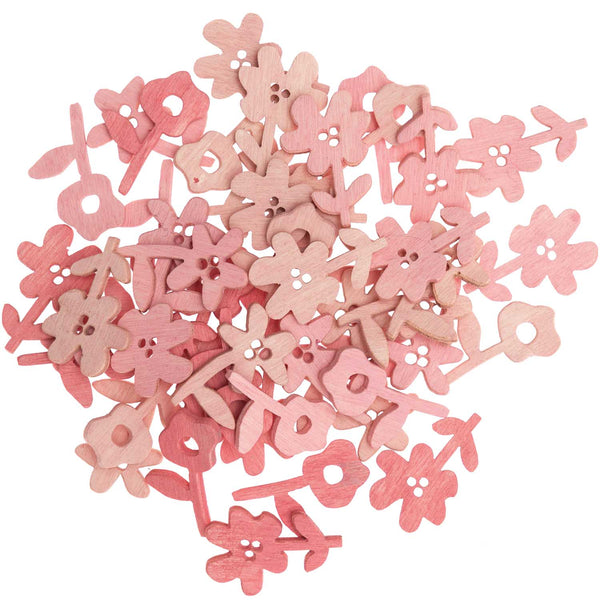 Streuteile Blumen aus Holz Rosa-Töne  13mm x 20mm - 15mm x 20mm 48 Stück