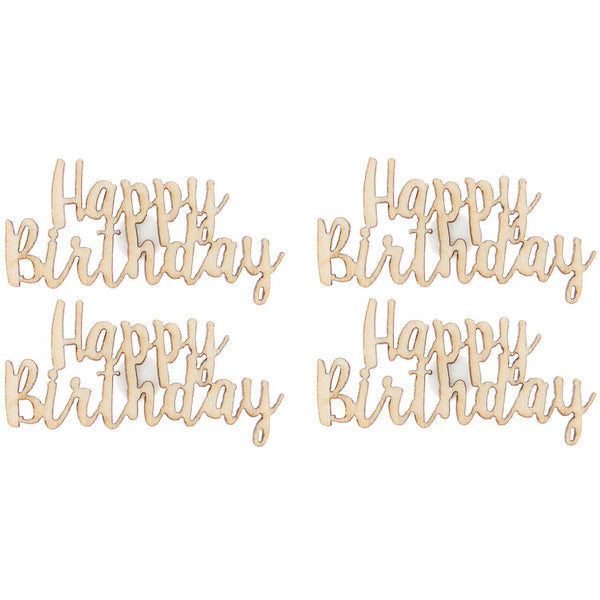 Streuteile Happy Birthday aus Holz mit Klebepunkt 48x28 mm 4 Stück