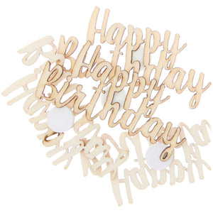 Streuteile Happy Birthday aus Holz mit Klebepunkt 48x28 mm 4 Stück