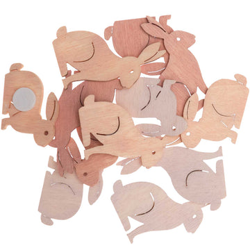 Streuteile Hasen aus Holz mit Klebepunkt Rosa-Töne 28mm x 37mm - 29mm x 20mm 12 Stück